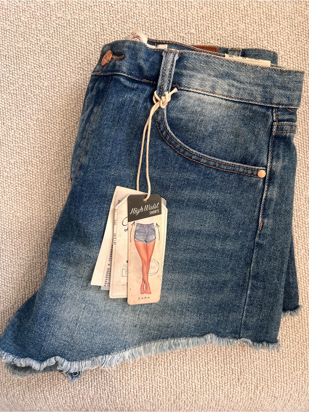 ZARA High-Waist Denim Shorts in Blue Wash